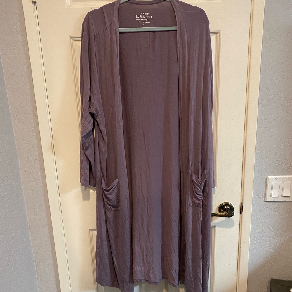 torrid Super Soft Knit Open Cardigan in Dusty Plum